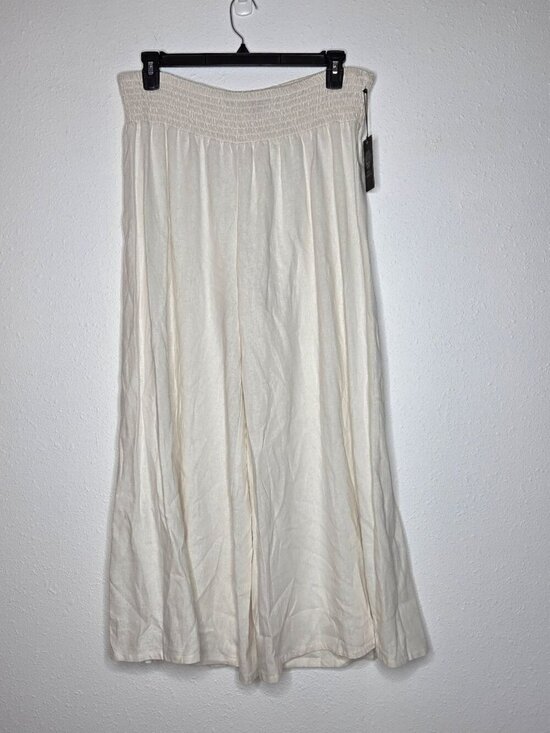 Vince Camuto Pants - Vince Camuto Linen Blend Smocked Waist Cropped Wide Leg Pants - Ultra White